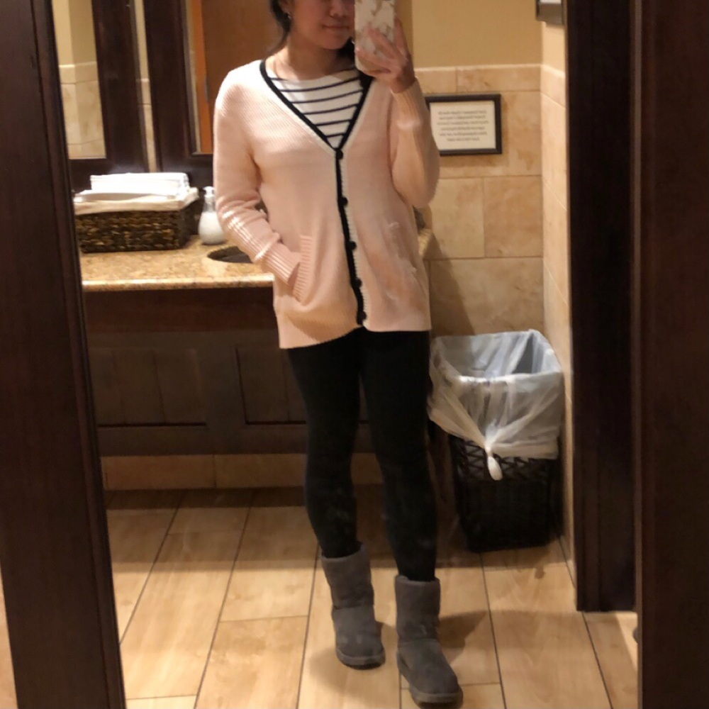 Pink Ribbed V-neck Cardigan - Picture 6 of 6